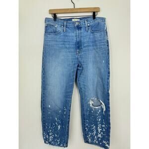 Madewell The Dad Jean 27 Paint Splatter Distressed Raw Hem 100% Cotton